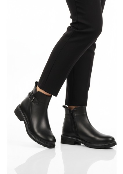 Siyah Hakiki Deri Içi Polarlı Kaymaz Kadın Bot 20913-1 Z