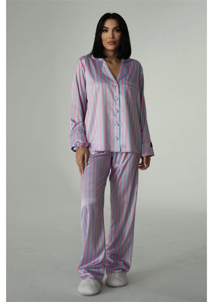 Saten Fuşya-Mavi Renkli Kadın Pijama Takımı fiyatları