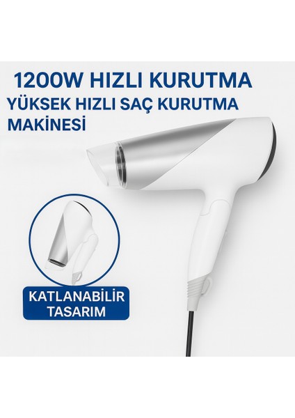 1200W Güçlü ve Katlanabilir Uzun Süre Kullanılabilir Seyahat Tipi Saç Kurutma Makinesi