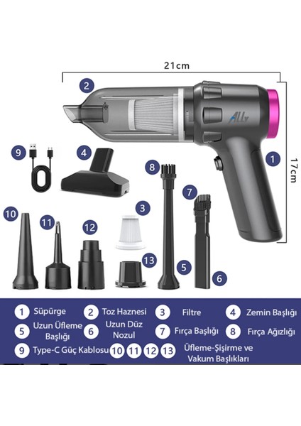 Turbo emiş 14000 pa güçlü vakum araç süpürgesi portatif ev araba kullanımı için süpürge
