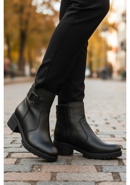 Siyah Hakiki Deri Içi Polarlı Kadın Topuklu Bot 16463-1 Z modelleri