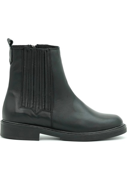 Hakiki Deri Fermuarlı Kadın Bot Kauçuk Taban - B263401