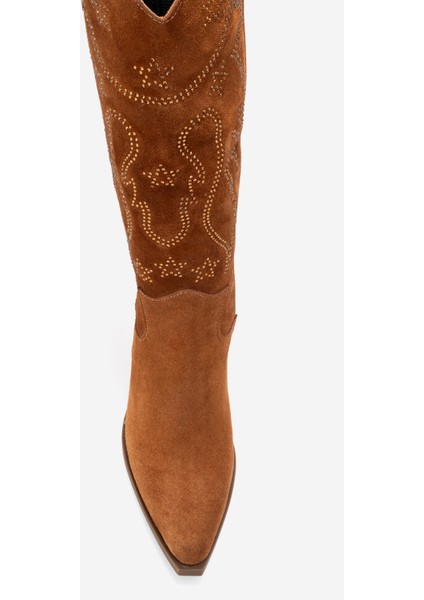 Kadın Yüksek Topuk Sivri Burun Çizme Gerçek Süet Deri Zy 1609 Taba fiyatları