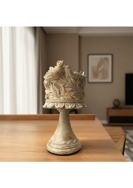 Dekoratif Polyester Kuşlu Ayaklı Şamdan Mumluk Krem Eskitme 23X11X10 cm fiyatları