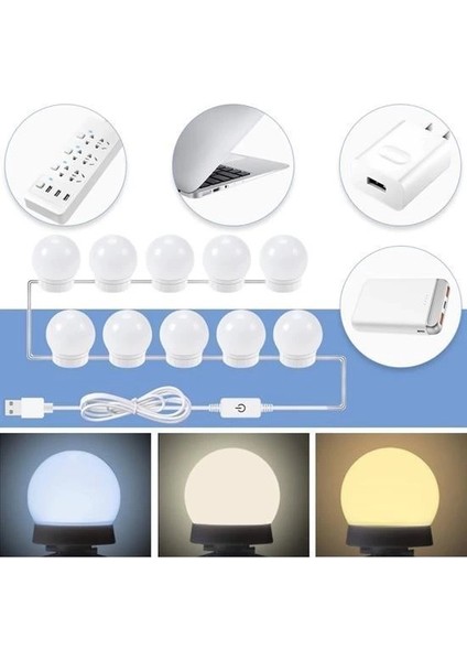 Nostalji Hollywood Tarzı 10LU Makyaj Masası Aynası Beyaz LED Işıklı A USB indirimleri