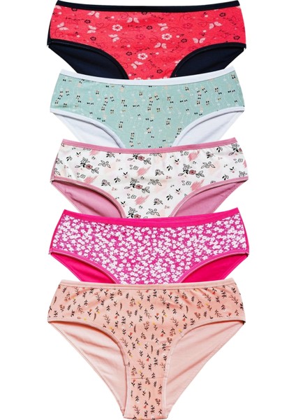 Pamuklu Geniş Kenarlı Likralı Desenli Bato Kadın Külot 5'li Paket Set 2