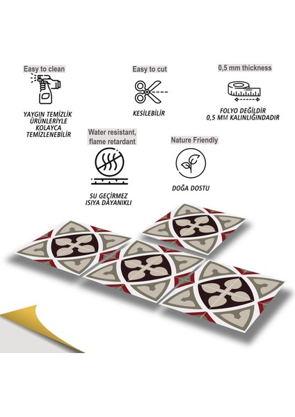 Kendinden Yapışkanlı Seramik ve Yer Döşemesi Modern Rumi Desenli Pvc Karo 30X30 cm (4 Adet) 0,36M² fiyatları