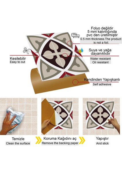 Kendinden Yapışkanlı Seramik ve Yer Döşemesi Modern Rumi Desenli Pvc Karo 30X30 cm (4 Adet) 0,36M² modelleri