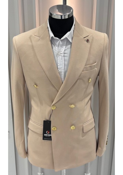 Erkek Kruvaze Slim Fit Blazer Ceket