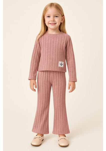 Fitilli Yumoş Kumaş Kız Çocuk Takım Gülkurusu