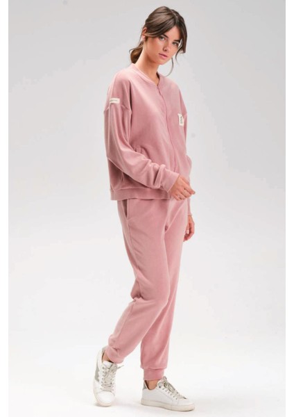 Kadın Uzun Kol Fermuarlı Cepli Lastikli Paça Pembe Polar Eşofman Takım C6T2N1 fiyatları