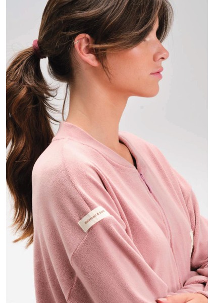 Kadın Uzun Kol Fermuarlı Cepli Lastikli Paça Pembe Polar Eşofman Takım C6T2N1 modelleri