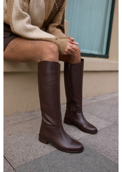 Jesia Kadın Kahverengi Gercek Deri Binici Çizme