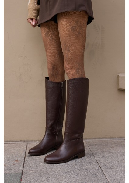 Jesia Kadın Kahverengi Gercek Deri Binici Çizme