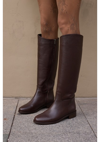 Jesia Kadın Kahverengi Gercek Deri Binici Çizme