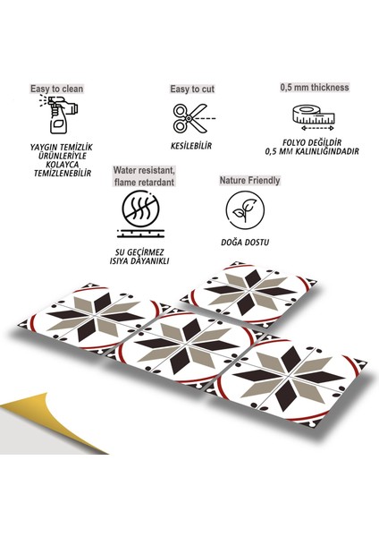 Kendinden Yapışkanlı Seramik ve Yer Döşemesi Çarkıfelek Desenli Pvc Karo 30X30 cm (56 Adet) 5 M² fiyatları