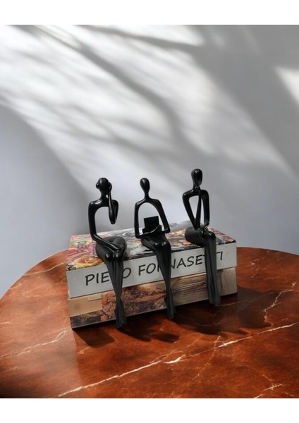 3'lü Oturan Insan Dekoratif Polyester Obje Siyah