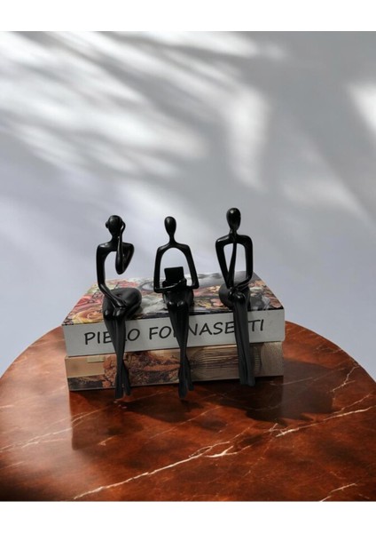 3'lü Oturan Insan Dekoratif Polyester Obje Siyah fiyatları