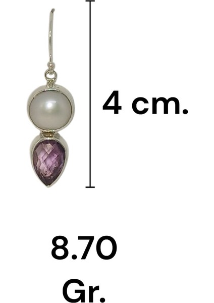 Ametist ve Inci Taşlı El Işçiliği 925 Ayar Gümüş Küpe | Zarif Doğal Taş Kadın Küpe fiyatları