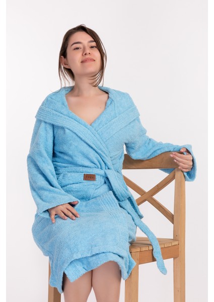 Stella Robe Ekstra Yumuşak Premium Kapşonlu Bornoz Mavi