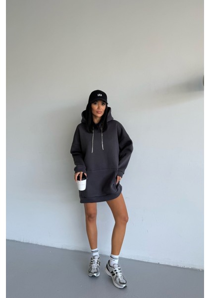 Kadın Kapüşonlu Taş Detaylı Sweatshirt Elbise fırsatları