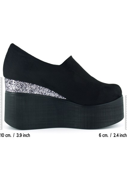 Lumi Siyah Süet Yuvarlak Burun Taşlı Gizli Dolgu Topuklu Günlük Ayakkabı fiyatları