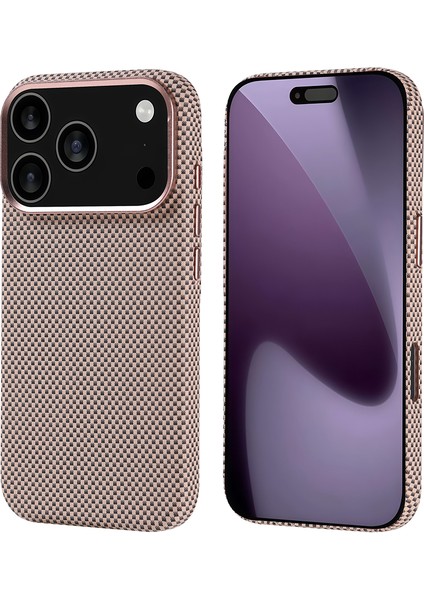 iPhone 17 Pro Kılıf M-Safe Şarj Özellikli Karbon Fiber Görünümlü Joec Nekst Kapak - Gold