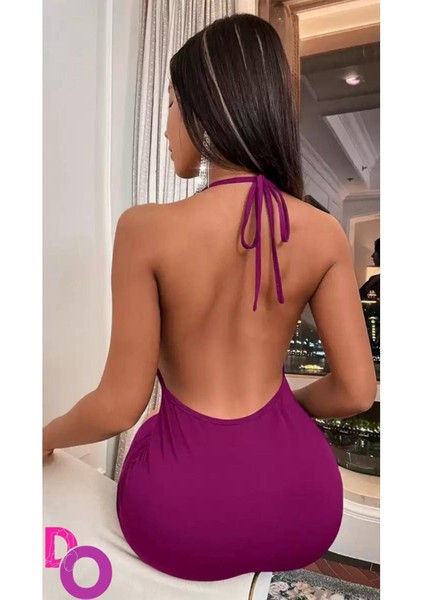 Evlenme Teklifi Aldıran Sırt Dekolteli Fuşya Rengi Mini Gece Elbisesi