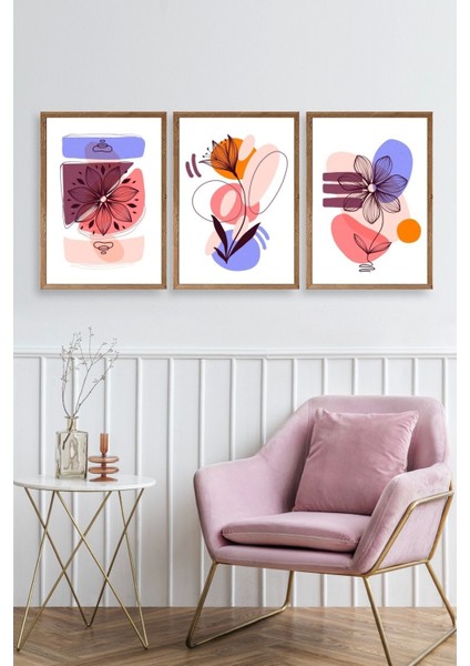 Çiçek Desenli Üçlü Ahşap Çerçeveli Tablo fiyatları