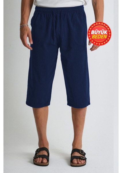 Erkek Büyük Beden %100 Pamuk Keten Görünümlü Kapri E203-43