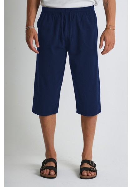 Erkek Büyük Beden %100 Pamuk Keten Görünümlü Kapri E203-43