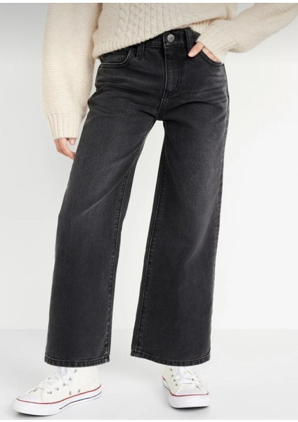 Kız Çocuk Koyu Mavi Mid Rise Wide Leg Jean Pantolon