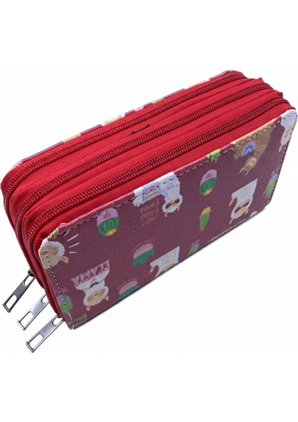 Üç Gözlü Lastikli Kalemlik Lama Bordo