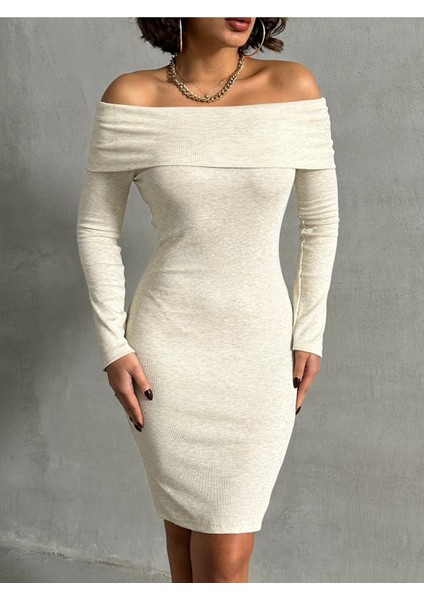 Ekru Madonna Yaka Kaşkorse Midi Boy Kalem Elbise 1.sınıf Kaşkorse Kumaş fırsatları