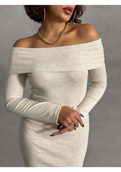 Ekru Madonna Yaka Kaşkorse Midi Boy Kalem Elbise 1.sınıf Kaşkorse Kumaş indirimleri