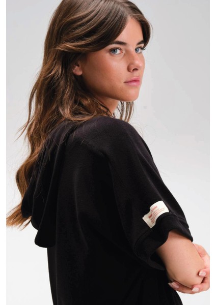 Kadın Kısa Kollu Kapüşonlu Siyah Renk Polar Eşofman Takım C5T2N1 fiyatları