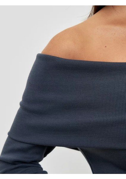 Kaşkorse Madonna Yaka Uzun Kollu Mini Elbise-Antrasit Gri fırsatları