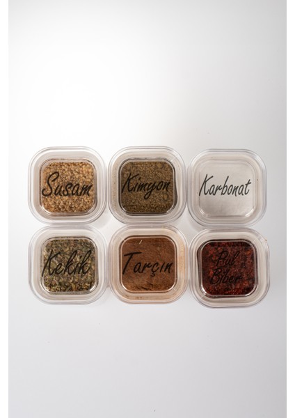 6'lı 200 ml Vakumlu Üstten Şeffaf Etiketli Mika Baharatlık Seti Saklama Kabı fiyatları