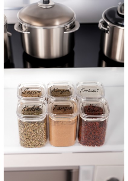 6'lı 200 ml Vakumlu Üstten Şeffaf Etiketli Mika Baharatlık Seti Saklama Kabı indirimleri