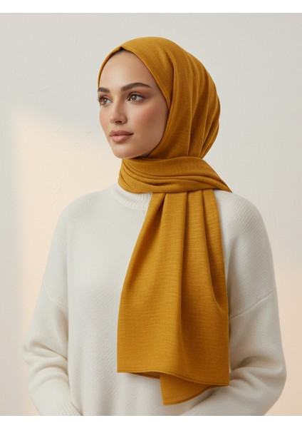 Neo Pamuk Serisi Ipeksi Yumuşak Tok Duruşlu Kaymaz Canlı Hardal Şal Eşarp