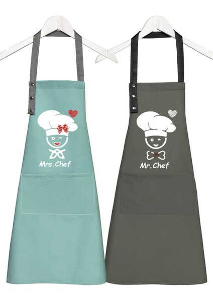Kumaş Mutfak Önlüğü Seti 2'li Leke Tutmaz Su Itici %65 Pamuk %35 Polyester Kadın - Erkek Chef Şef Önlük