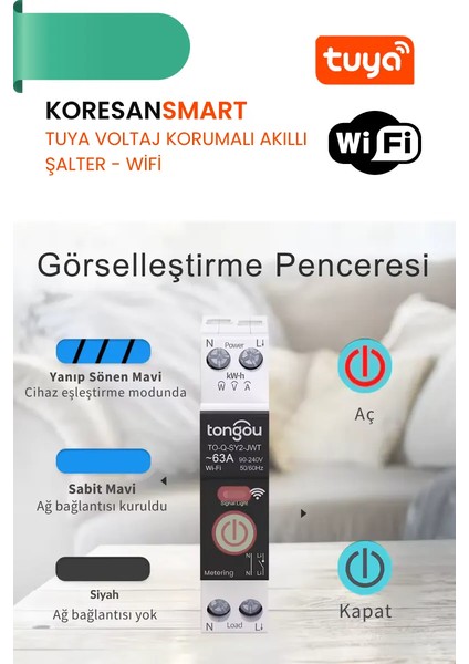 Tuya Voltaj Korumalı 63A Akıllı Şalter Sigorta- Wifi modelleri