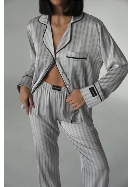 Saten Gri Kadın Pijama Takımı