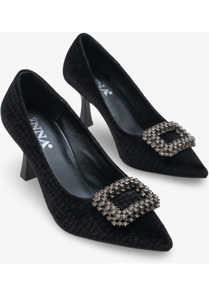 Lunvera Kadife Taşlı Tokalı Kadın Topuklu Ayakkabı Siyah fiyatları