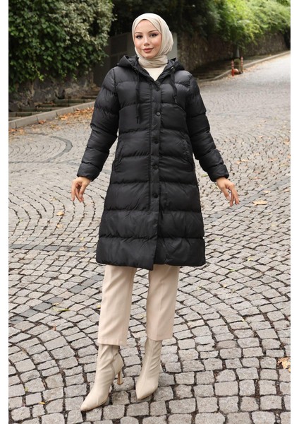 Kapşonlu Şişme Mont Siyah 10361
