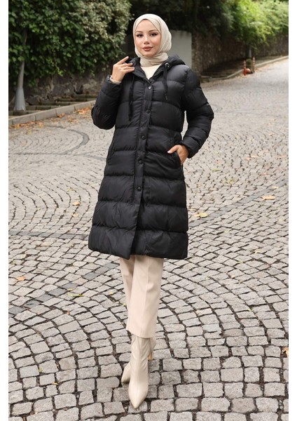 Kapşonlu Şişme Mont Siyah 10361