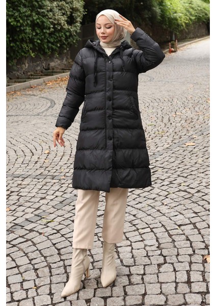 Kapşonlu Şişme Mont Siyah 10361