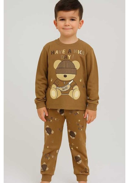 Kahverengi Ayıcık 4-5-6 Yaş Çocuk Alt Üst Takım Pijama Takım