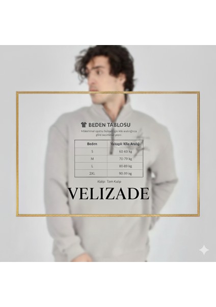 Erkek Gri Oversize Dik Yaka Yarım Fermuarlı Sweatshirt | Önü Baskılı 3 İplik İçi Şardonlu Kışlık indirimleri