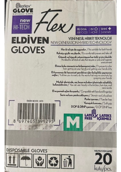 Flex Eldiven M Beden (Yeni Nesil Hibrit Teknoloji-Latex Içermez) 1 KOLİ=20KUTU fiyatları